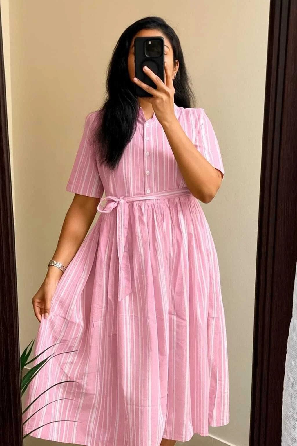 Women Fit and Flare Pink Below Knee Dress-image-29