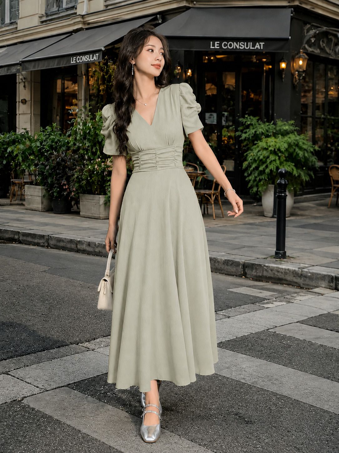 Women A-line Beige Ankle Length Dress-image-29
