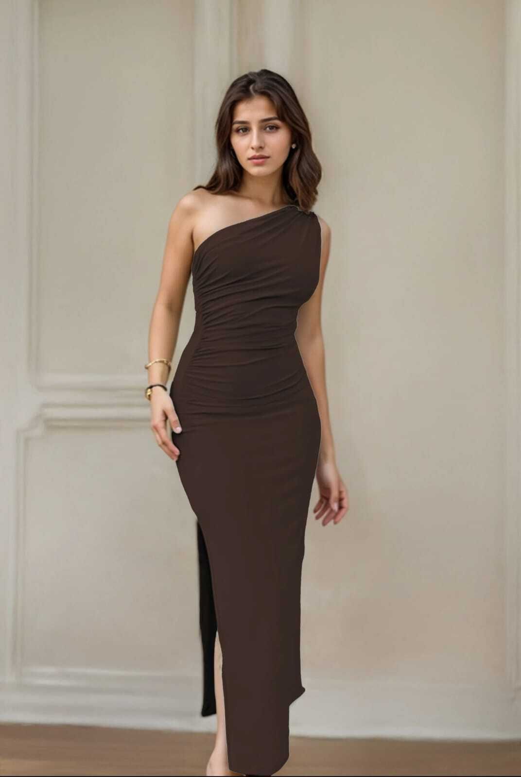 Women Bodycon Brown Midi/Calf Length Dress-image-34