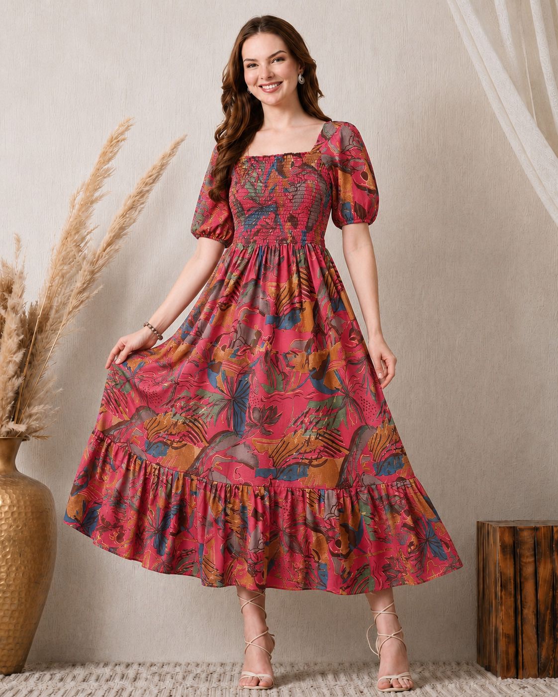 deklook Women Fit and Flare Pink Maxi/Full Length Dress-picture-27