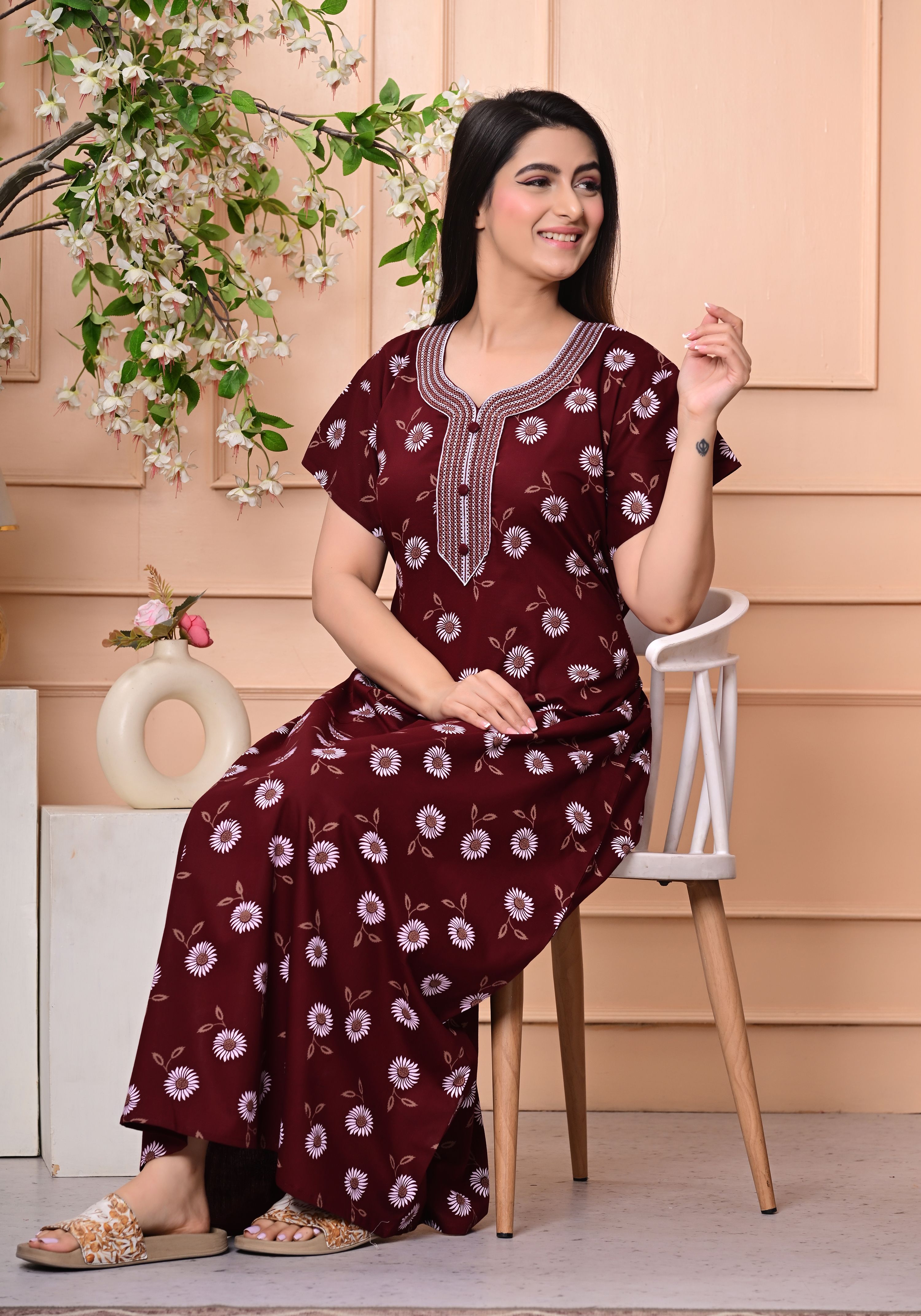 Women Maxi Maroon Full Length Dress-image-23