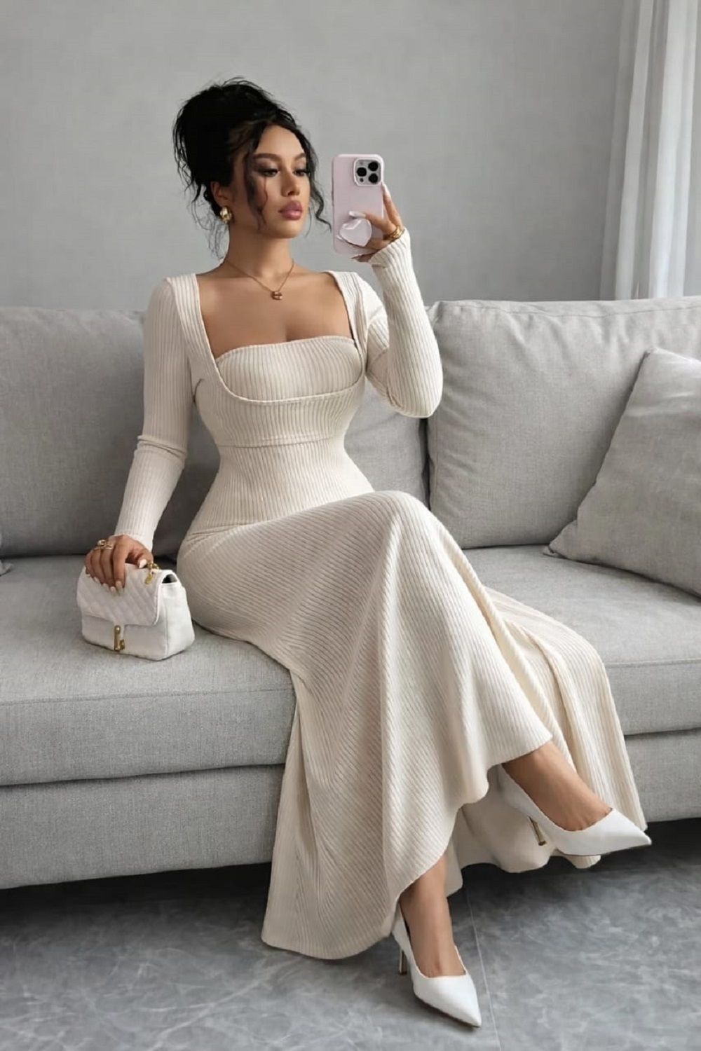 Women Fit and Flare Beige Maxi/Full Length Dress