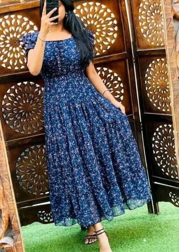 Women Gathered Blue Midi/Calf Length Dress-image-20
