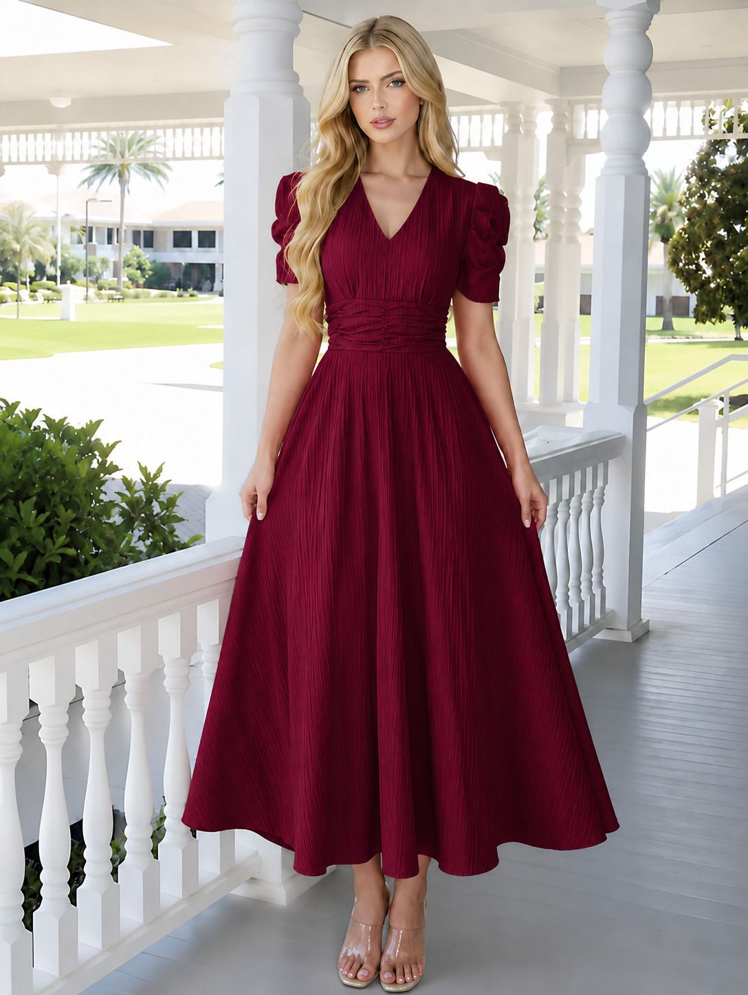 tromko Women A-line Maroon Maxi/Full Length Dress-picture-24