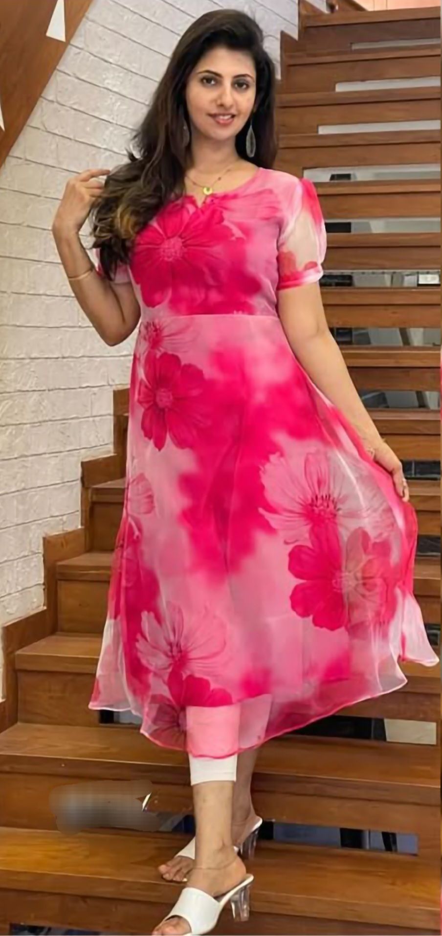 cajuni Women A-line Pink Midi/Calf Length Dress-picture-7
