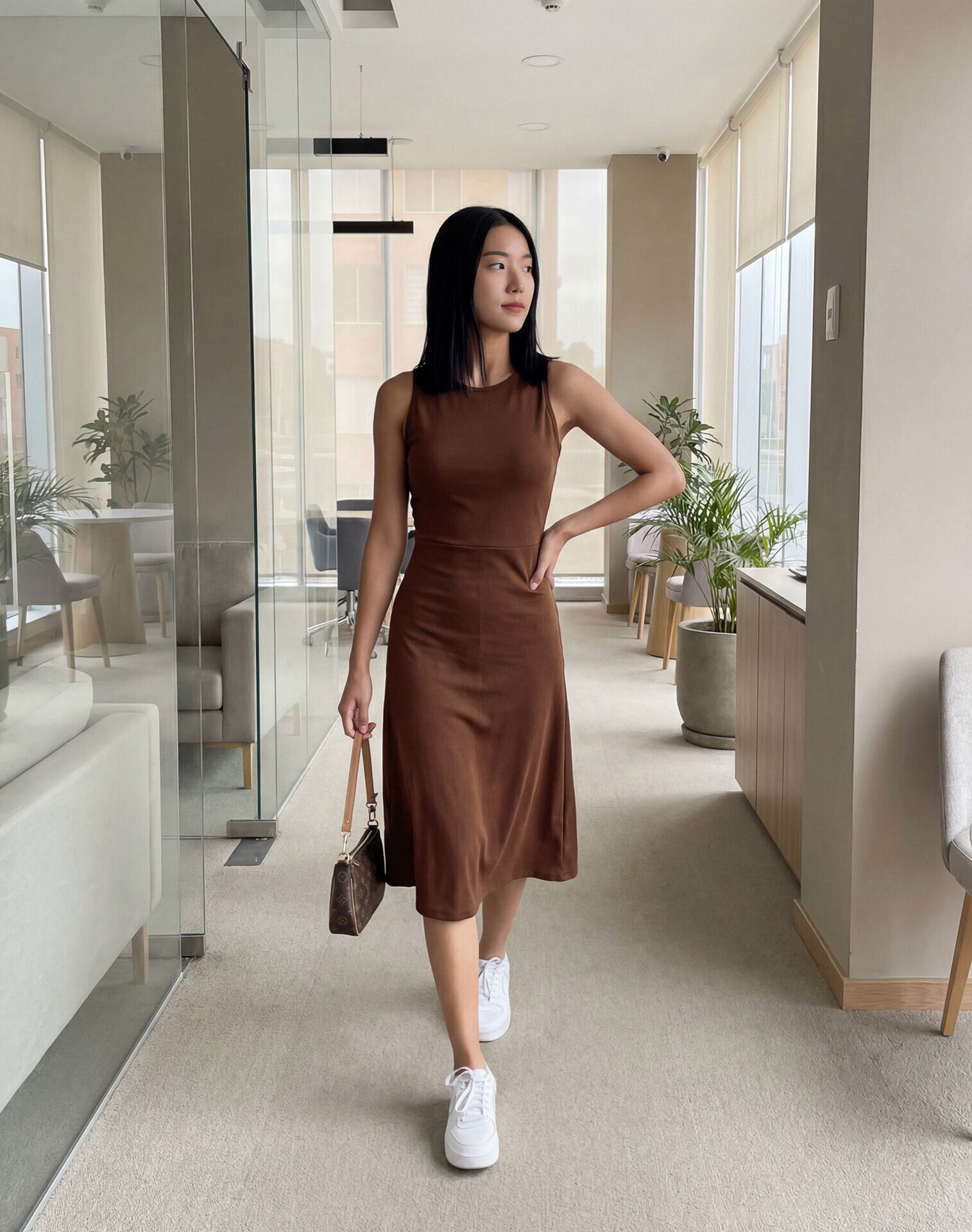 selvia Women Fit and Flare Brown Knee Length Dress-picture-49