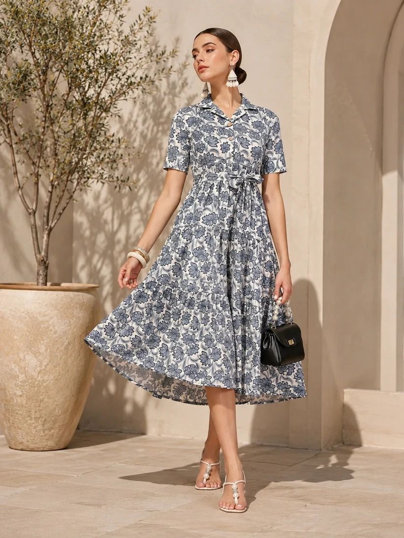 metronaut Women Tiered Grey Midi/Calf Length Dress-picture-23