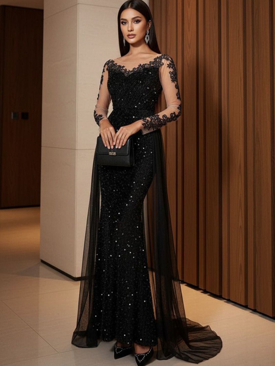 Women Gown Black Maxi/Full Length Dress-image-36