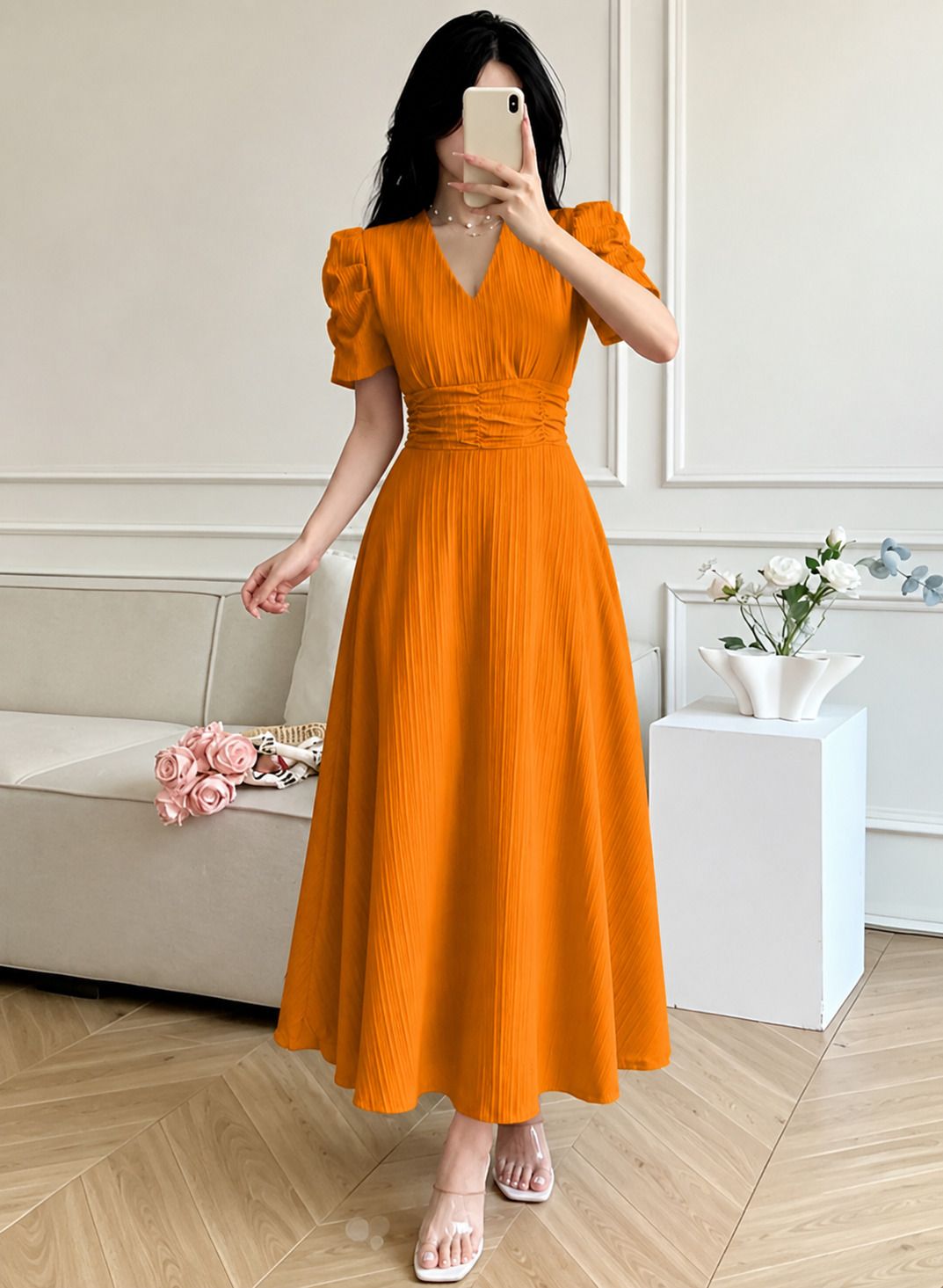 tromko Women A-line Yellow Ankle Length Dress-picture-25