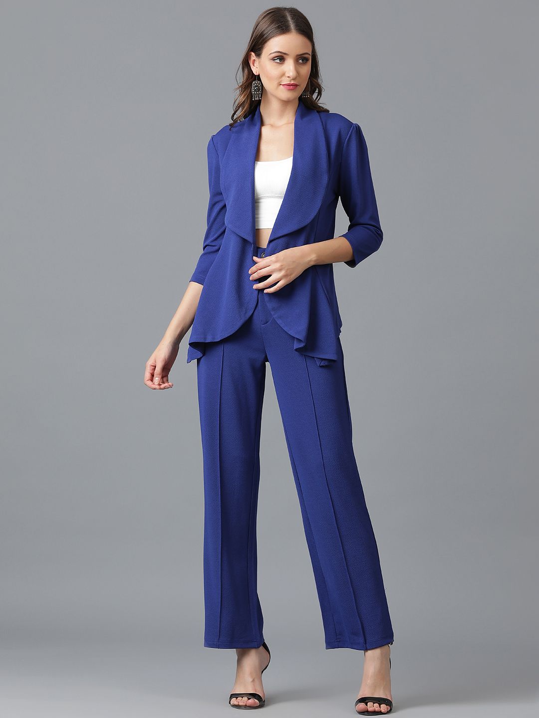 Women 2 Pc Coat Set (Blazer&Pant) Solid Suit
