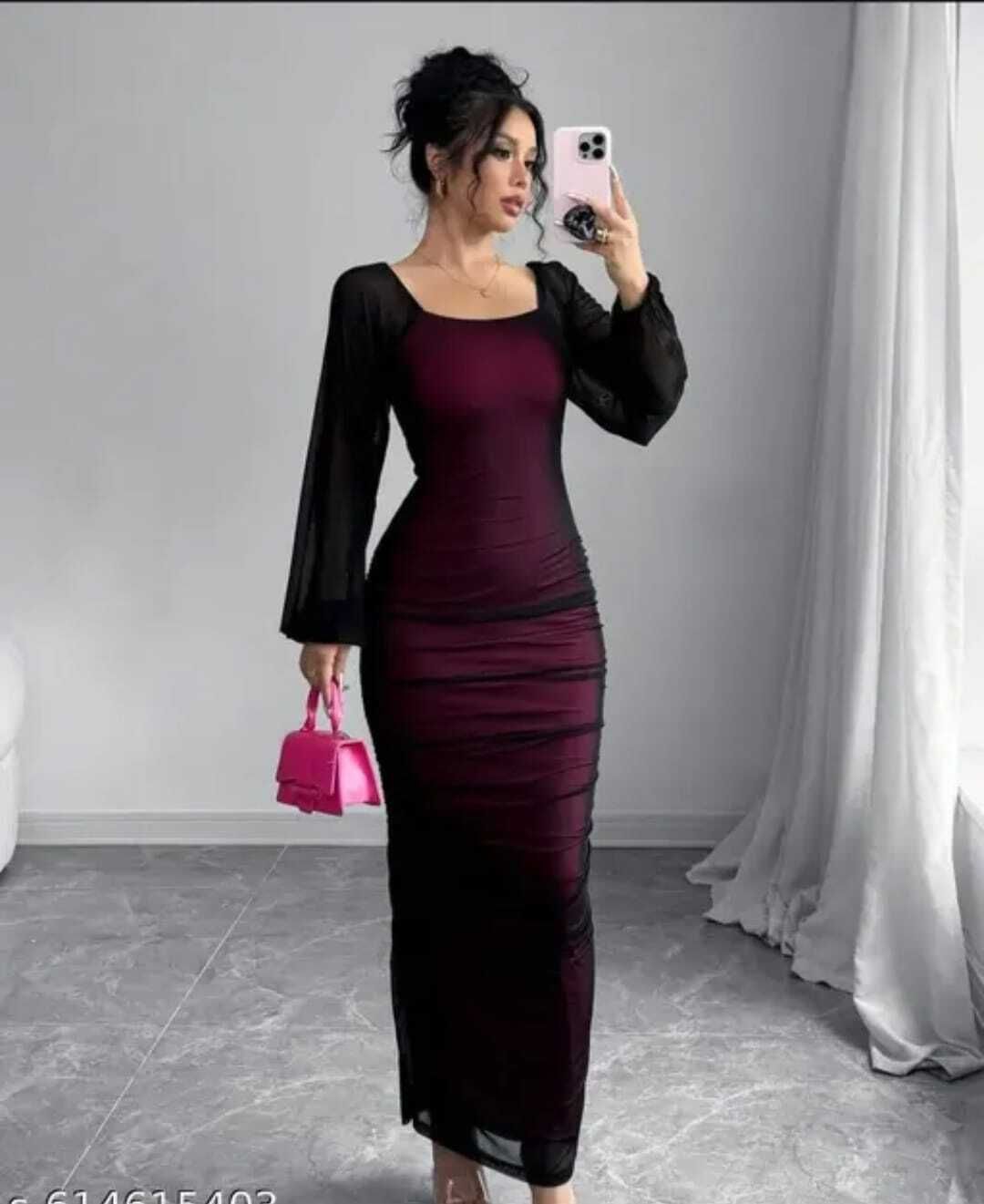 kreadaa Women Bodycon Black Ankle Length Dress-picture-27