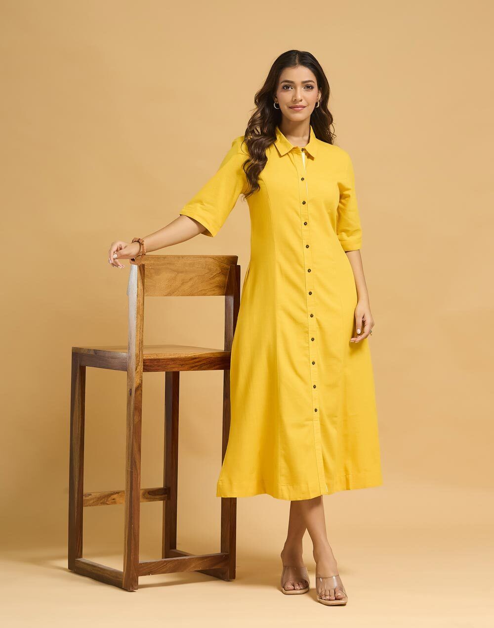 fabindia Women Shirt Yellow Midi/Calf Length Dress-picture-14