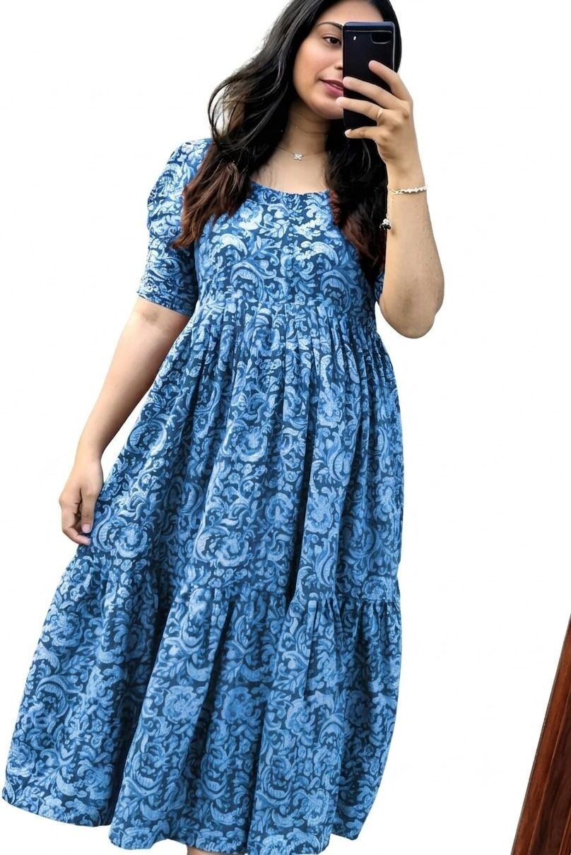 abcd Women Fit and Flare Blue Knee Length Dress-picture-2