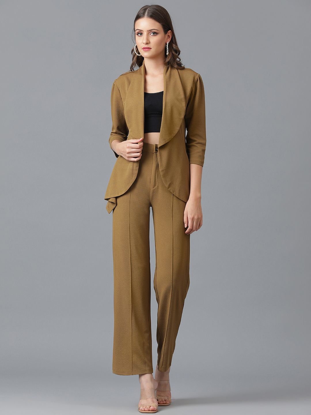 Women 2 Pc Coat Set (Blazer&Pant) Solid Suit