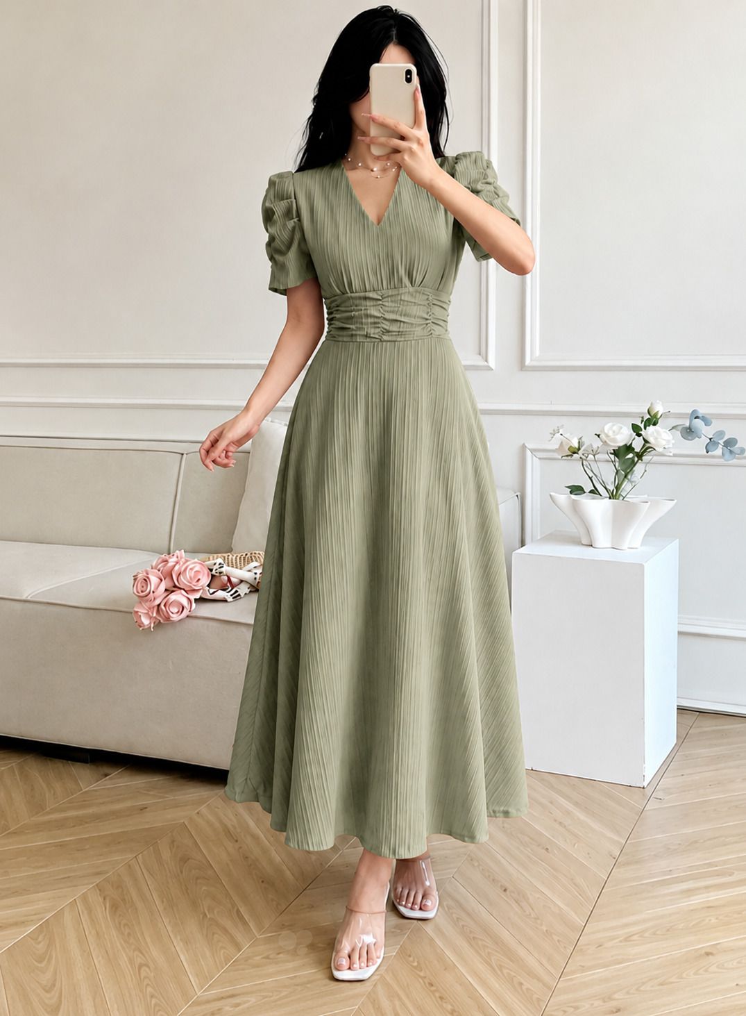tromko Women A-line Beige Maxi/Full Length Dress-picture-21
