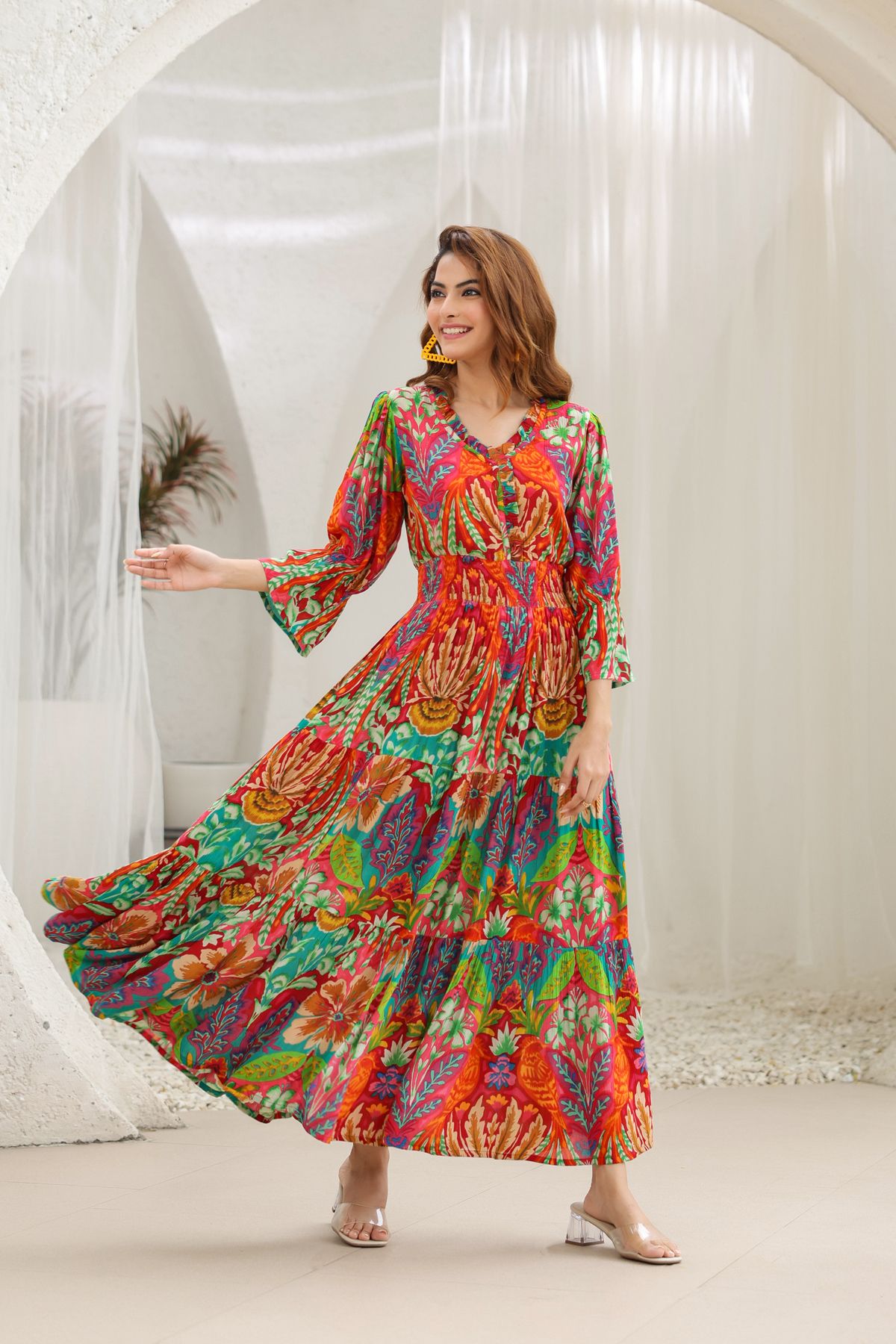 rain & rainbow Women Fit and Flare Multicolor Midi/Calf Length Dress-picture-10