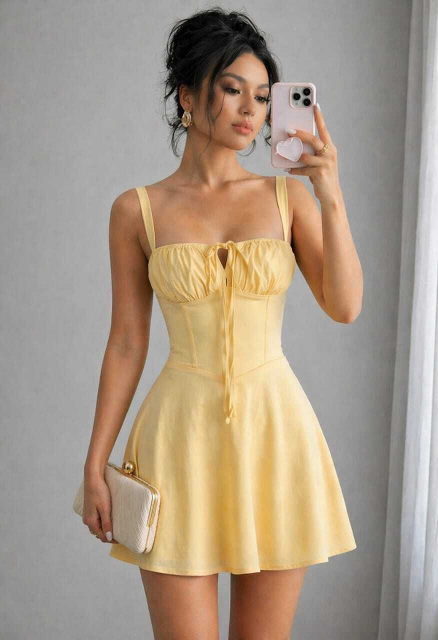 metronaut Women Fit and Flare Yellow Mini/Short Dress-picture-38