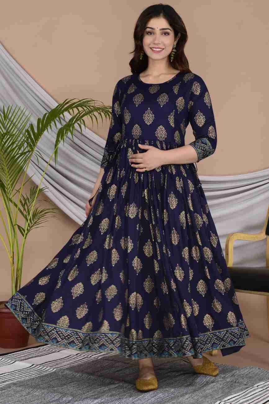 gujari Printed, Floral Print, Paisley Viscose Rayon Stitched Flared/A-line Gown-picture-4