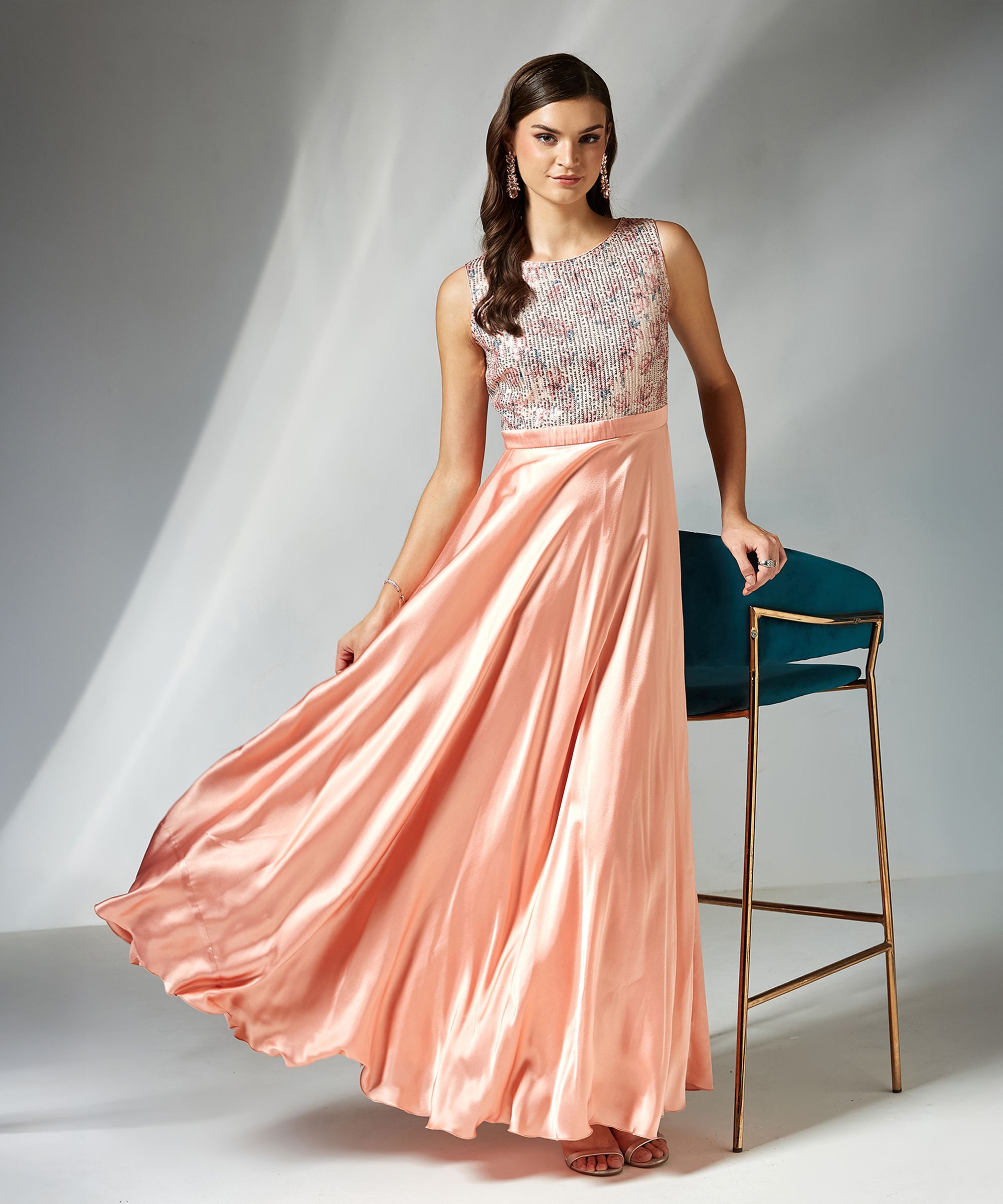 miss chase Women Fit and Flare Orange Maxi/Full Length Dress-picture-42