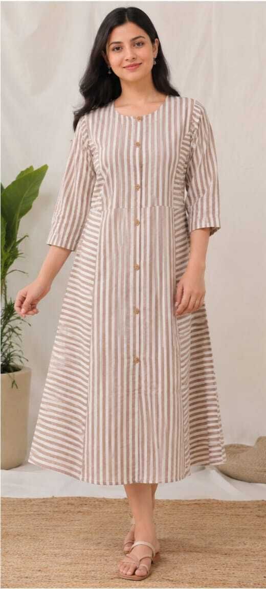 Women A-line Brown Midi/Calf Length Dress-image-9