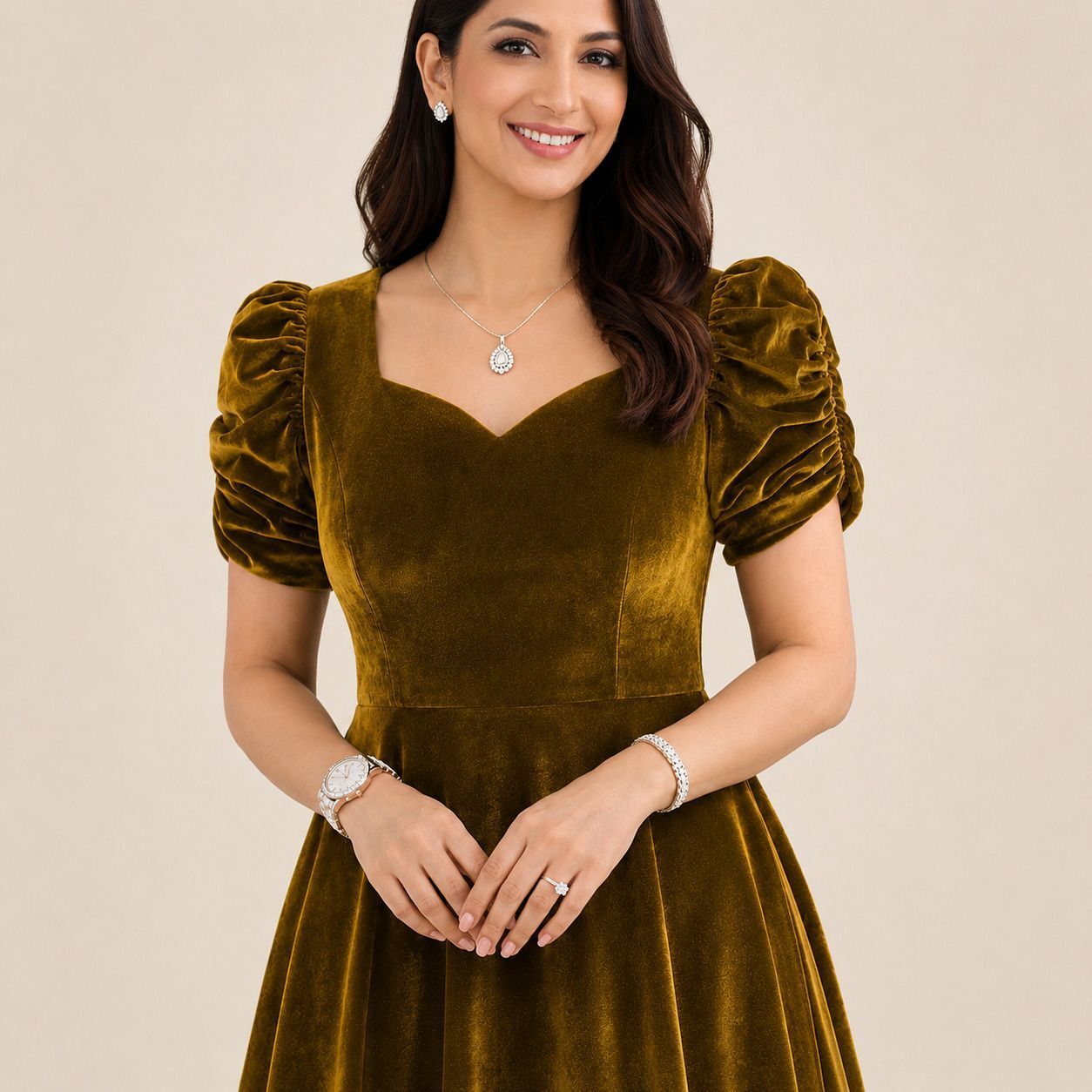 freyal enterprise Women Fit and Flare Light Green Ankle Length Dress-picture-1