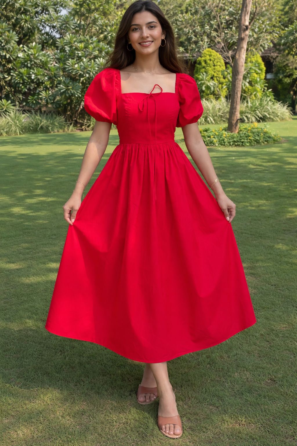Women Fit and Flare Red Midi/Calf Length Dress-image-46