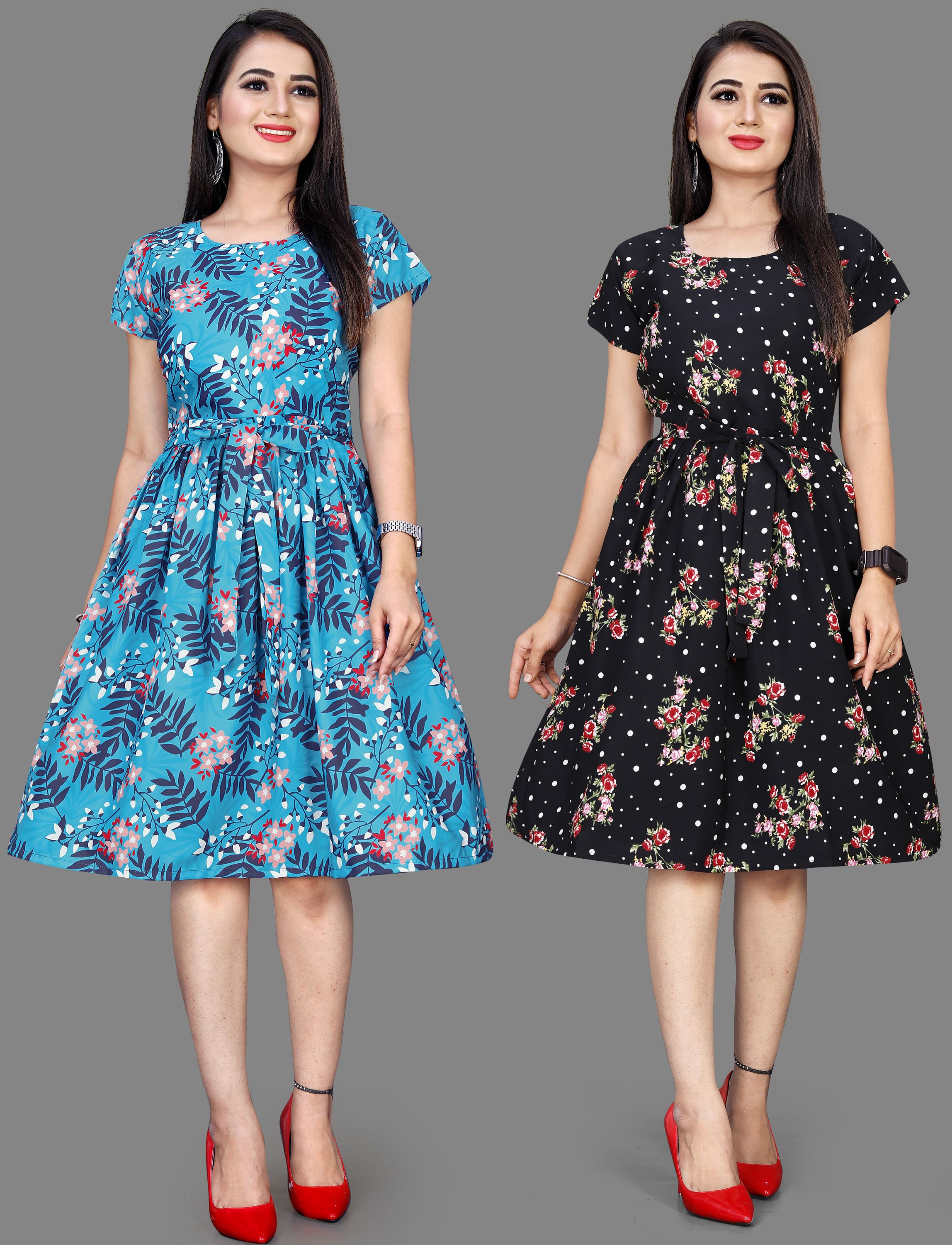 Women A-line Multicolor Knee Length Dress-image-40