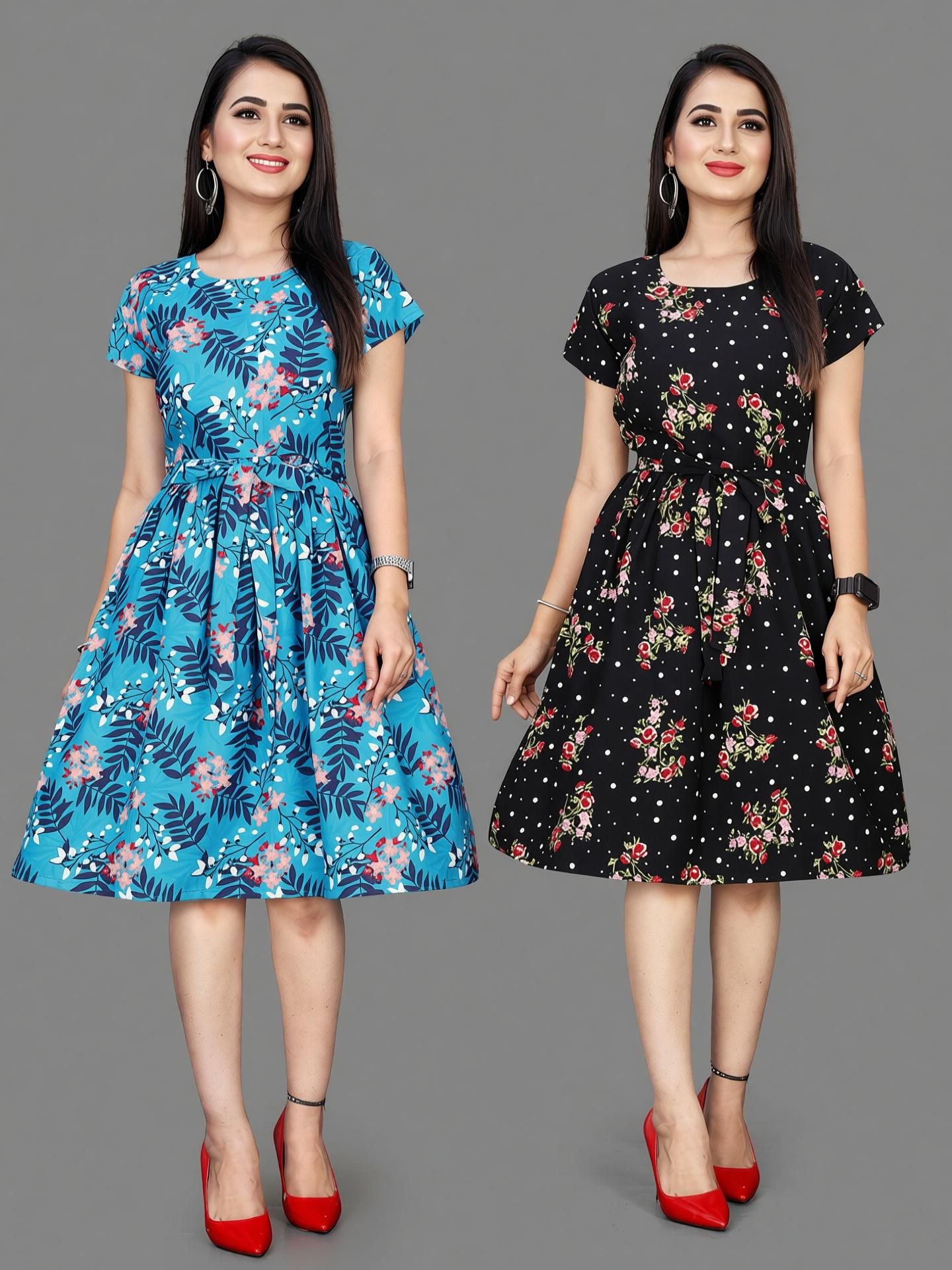 Women A-line Multicolor Knee Length Dress