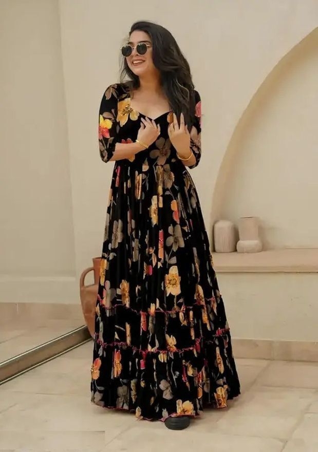 dwellify Floral Print Viscose Rayon Stitched Anarkali Gown-picture-15