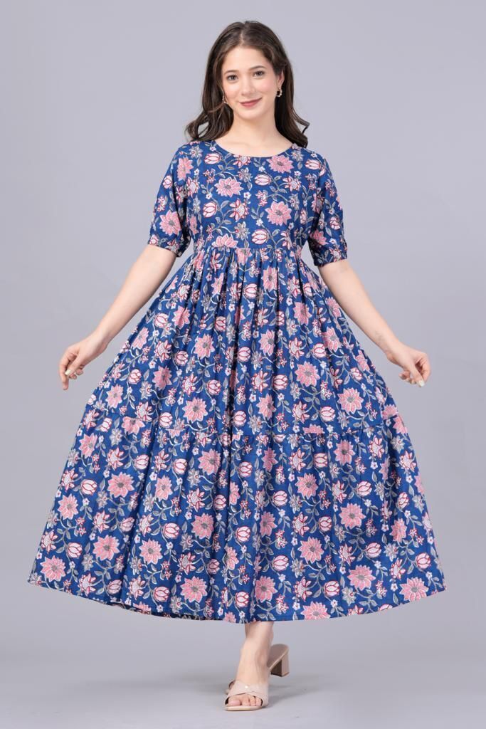 Women A-line Blue, Pink Maxi/Full Length Dress-image-5