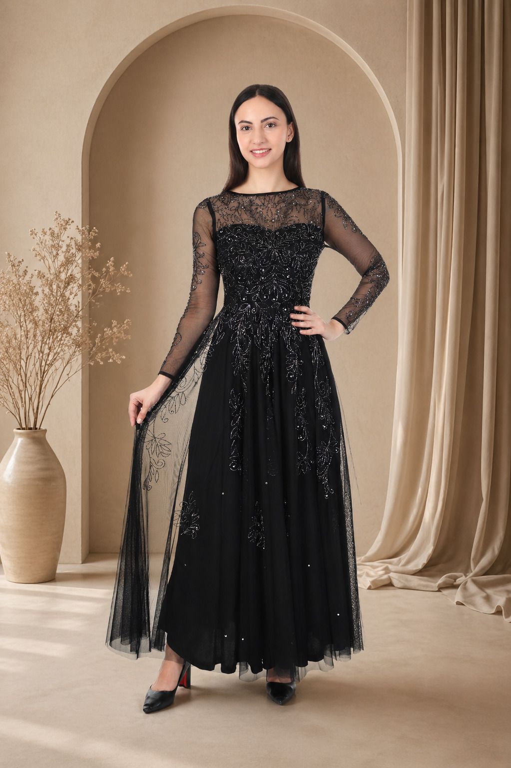 Women Gown Black Maxi/Full Length Dress-image-37