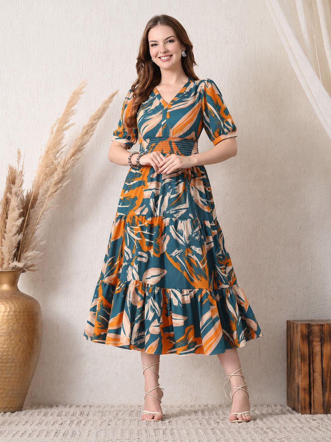 Women Fit and Flare Green Maxi/Full Length Dress-image-29