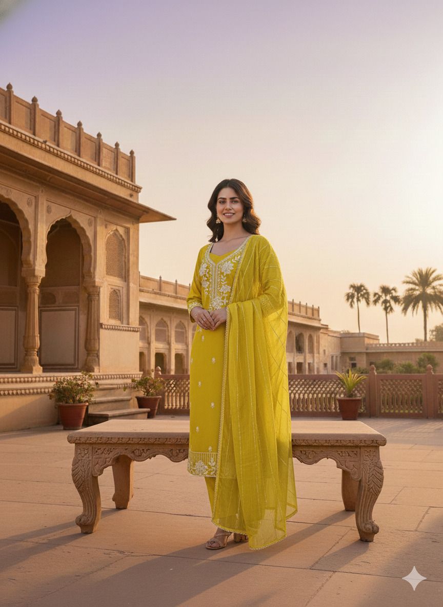 manvaa Unstitched Chanderi Salwar Suit Material Embroidered-picture-0