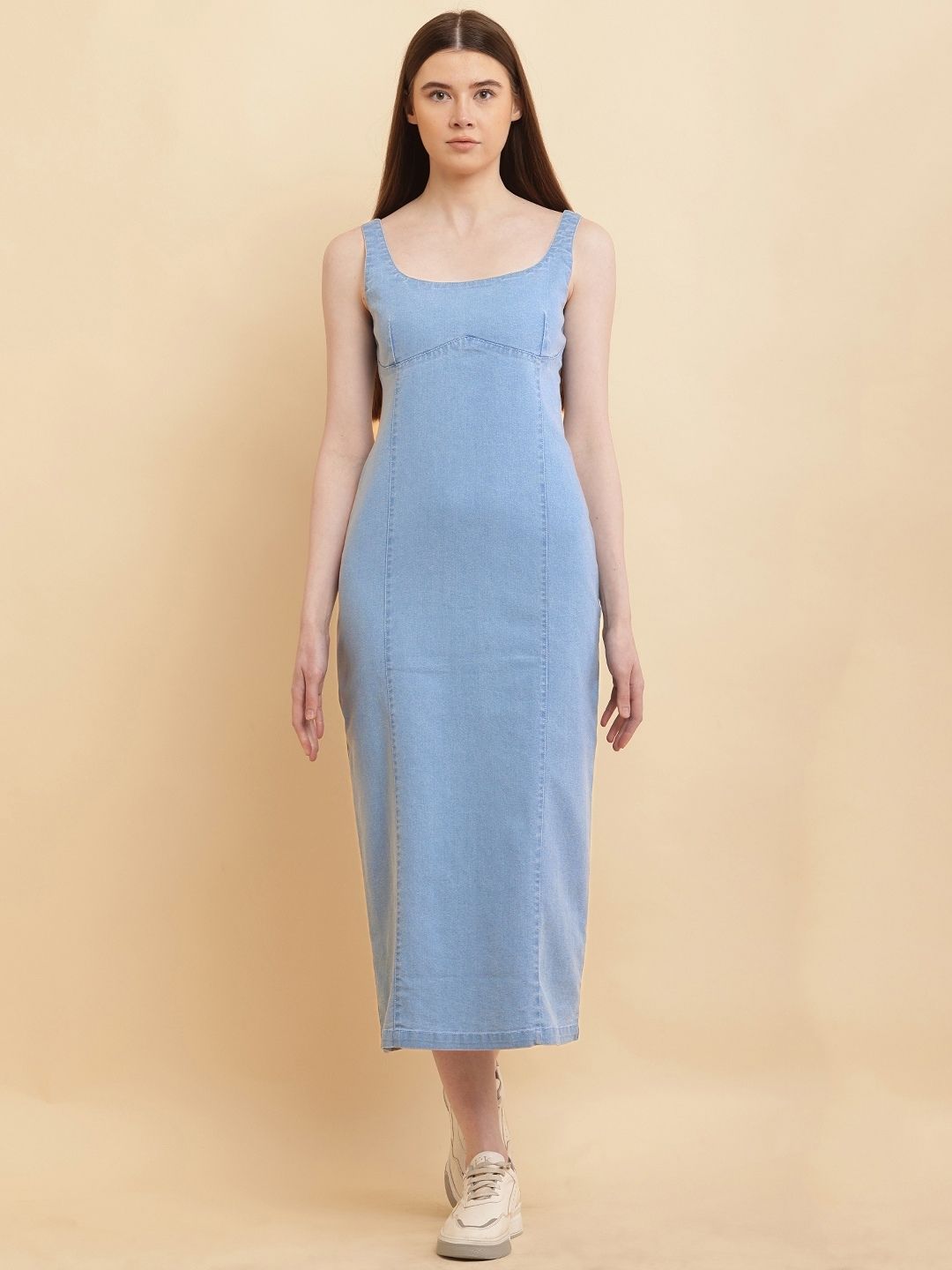 Women A-line Light Blue Ankle Length Dress-image-47
