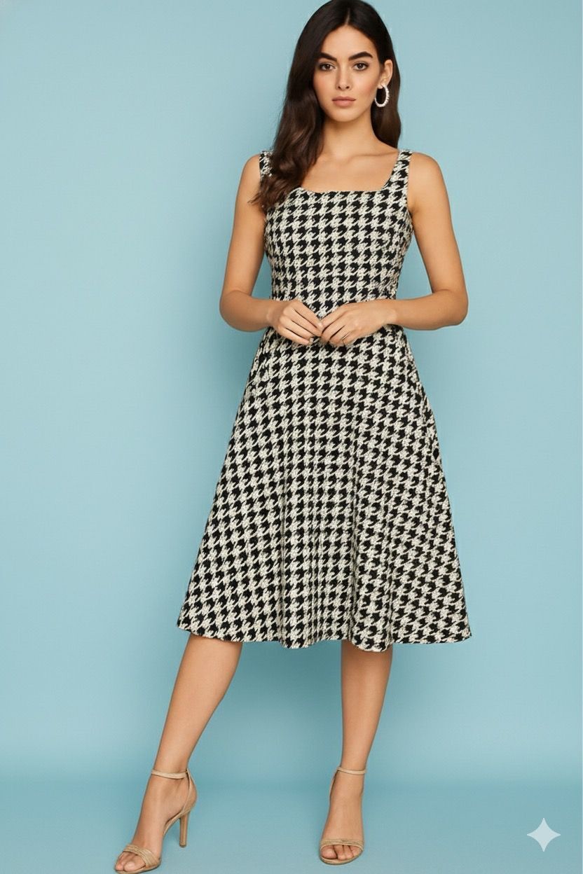 Women A-line White Knee Length Dress-image-21