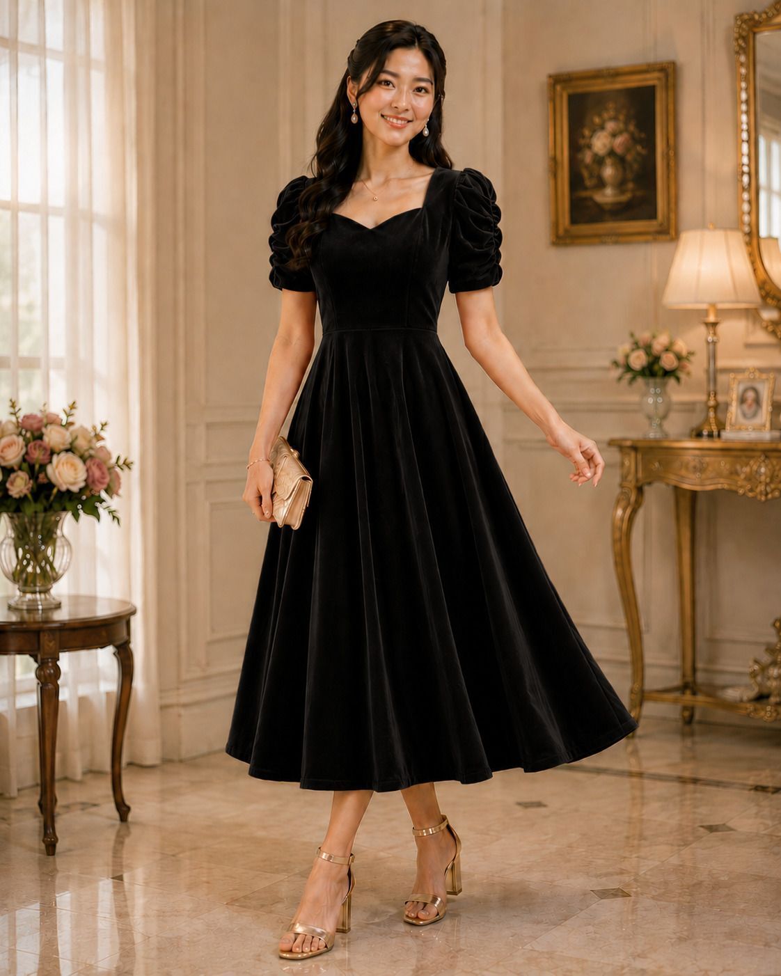 freyal enterprise Women Fit and Flare Black Midi/Calf Length Dress-picture-7