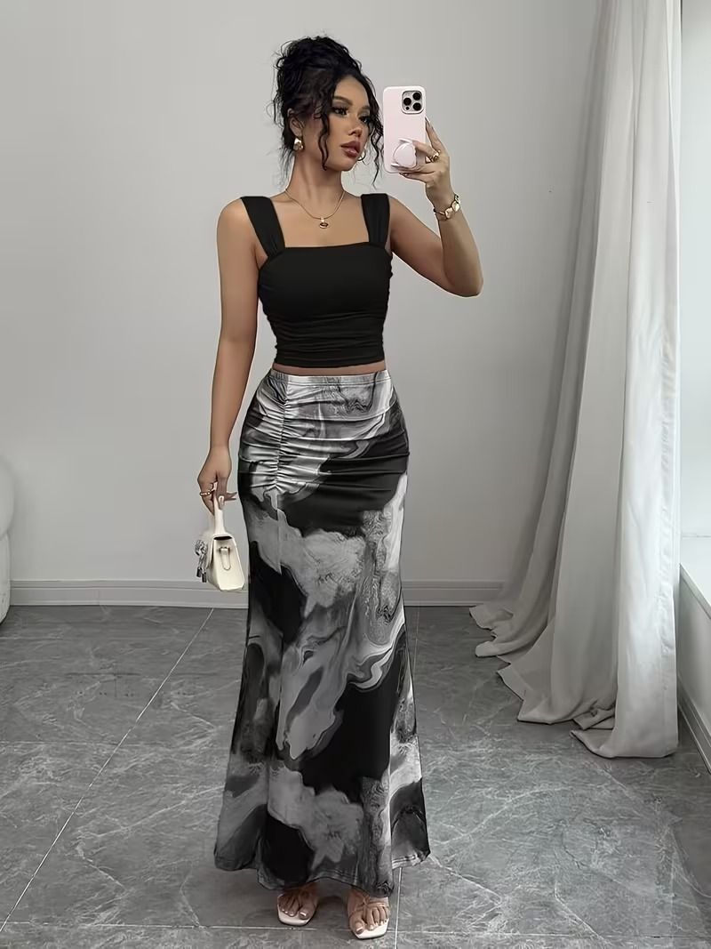 Women Two Piece Dress Black, Grey Maxi/Full Length Dress-image-15