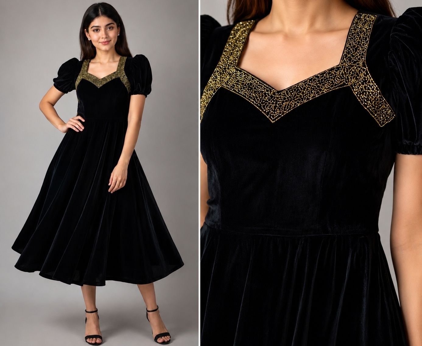Women Fit and Flare Black Midi/Calf Length Dress-image-49