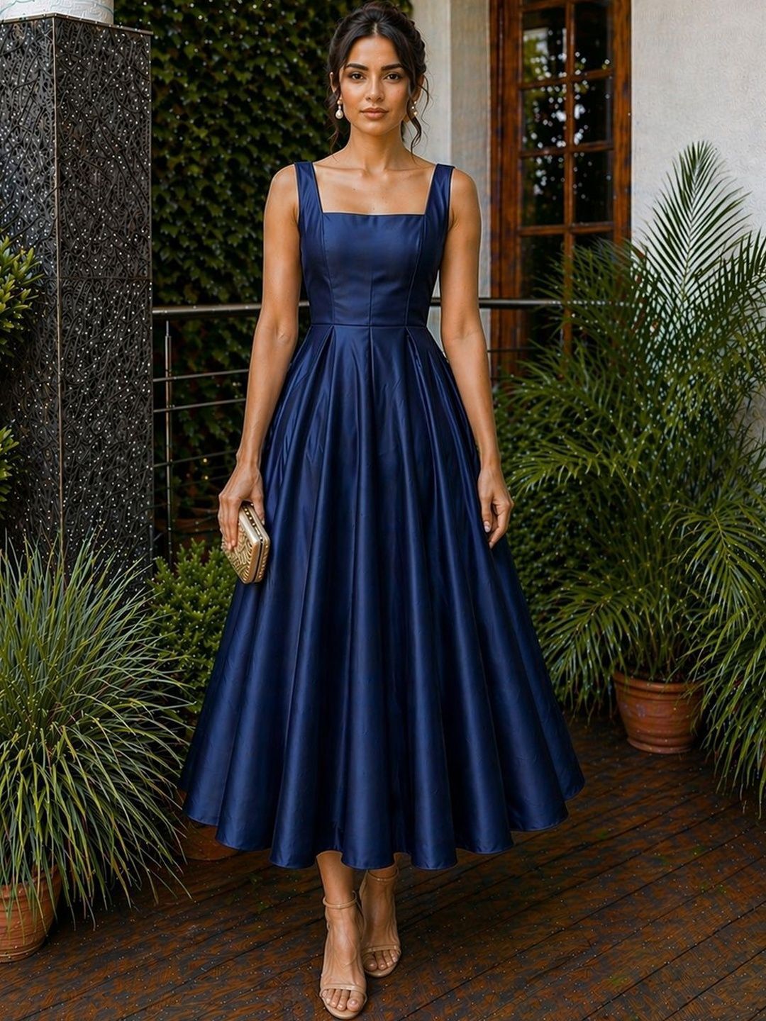 bebe Women Fit and Flare Blue Midi/Calf Length Dress-picture-24