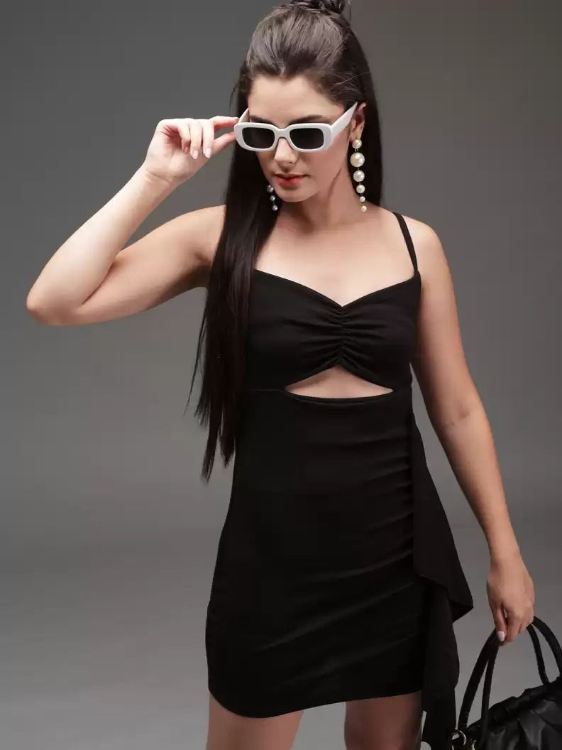 tandul Women Bodycon Black Above Knee/Mid Thigh Length Dress-picture-43