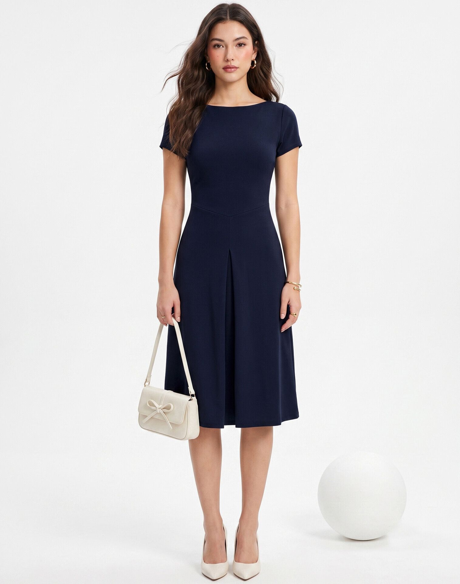 Women A-line Dark Blue Knee Length Dress-image-10