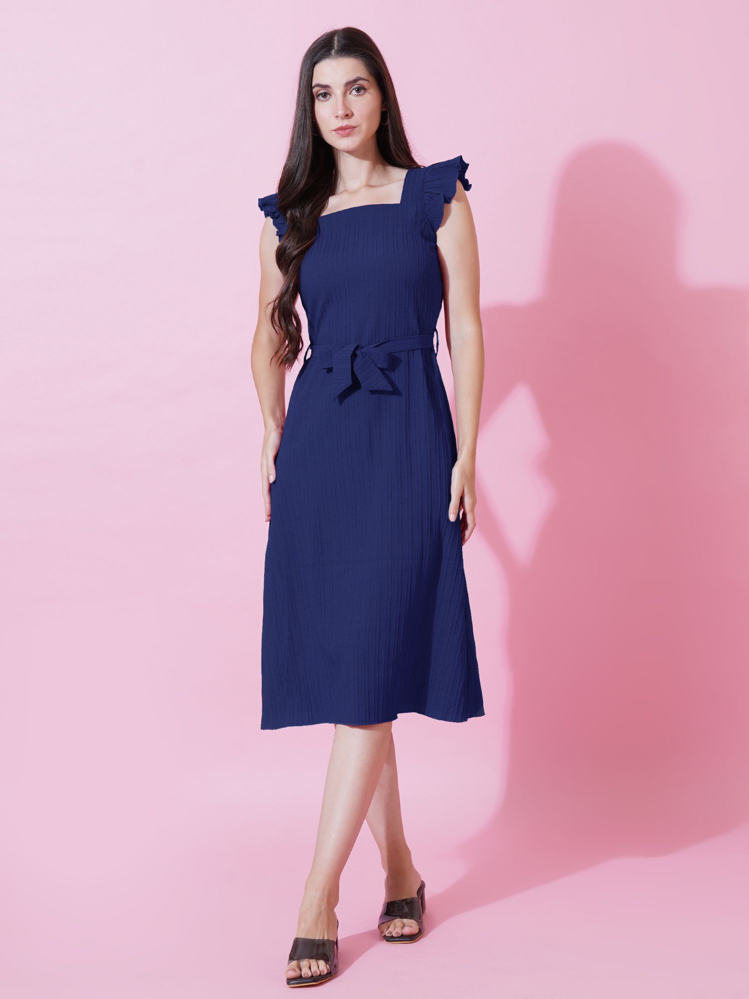 Women A-line Dark Blue Knee Length Dress-image-17