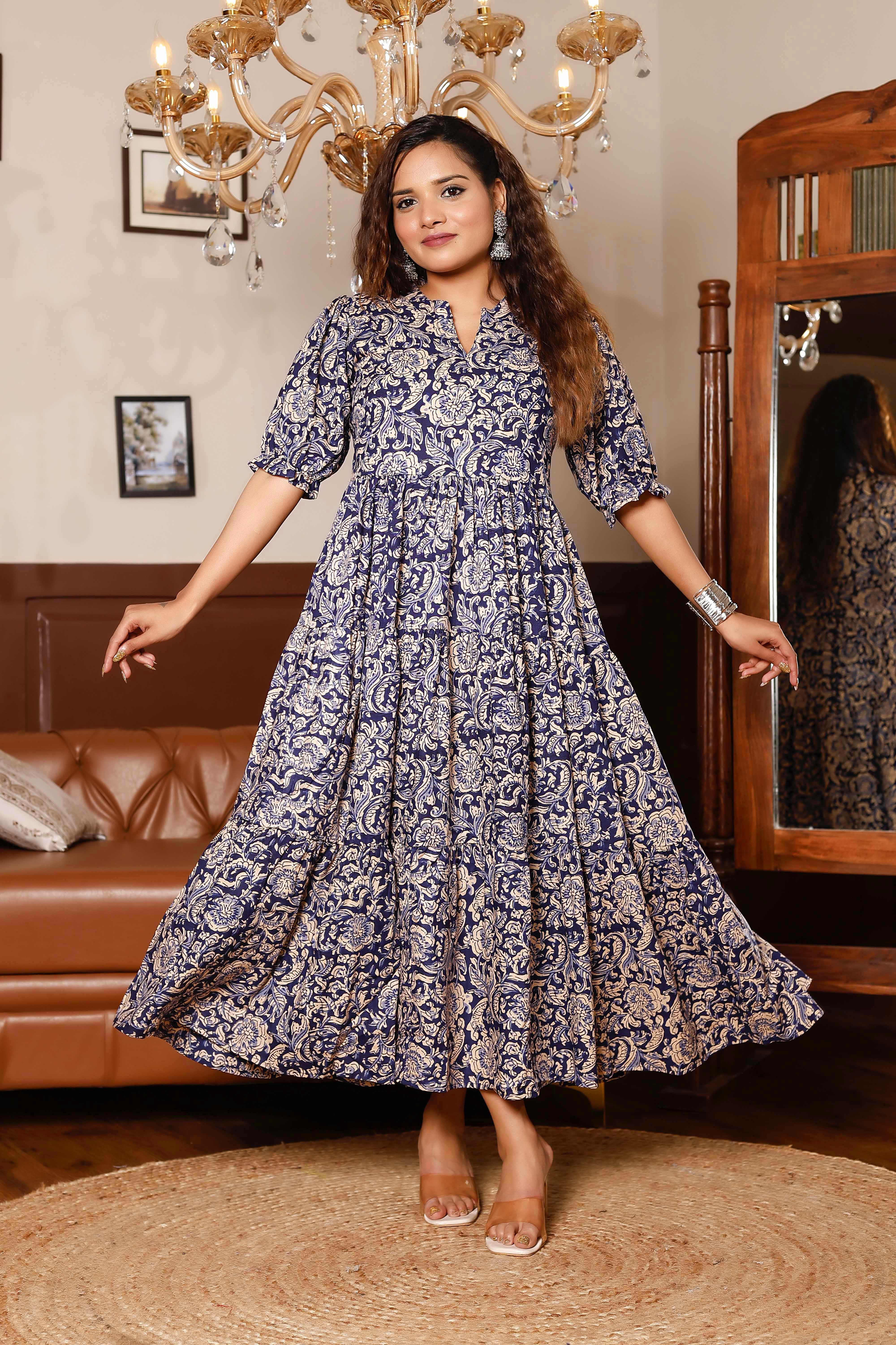 Women Fit and Flare Blue Maxi/Full Length Dress