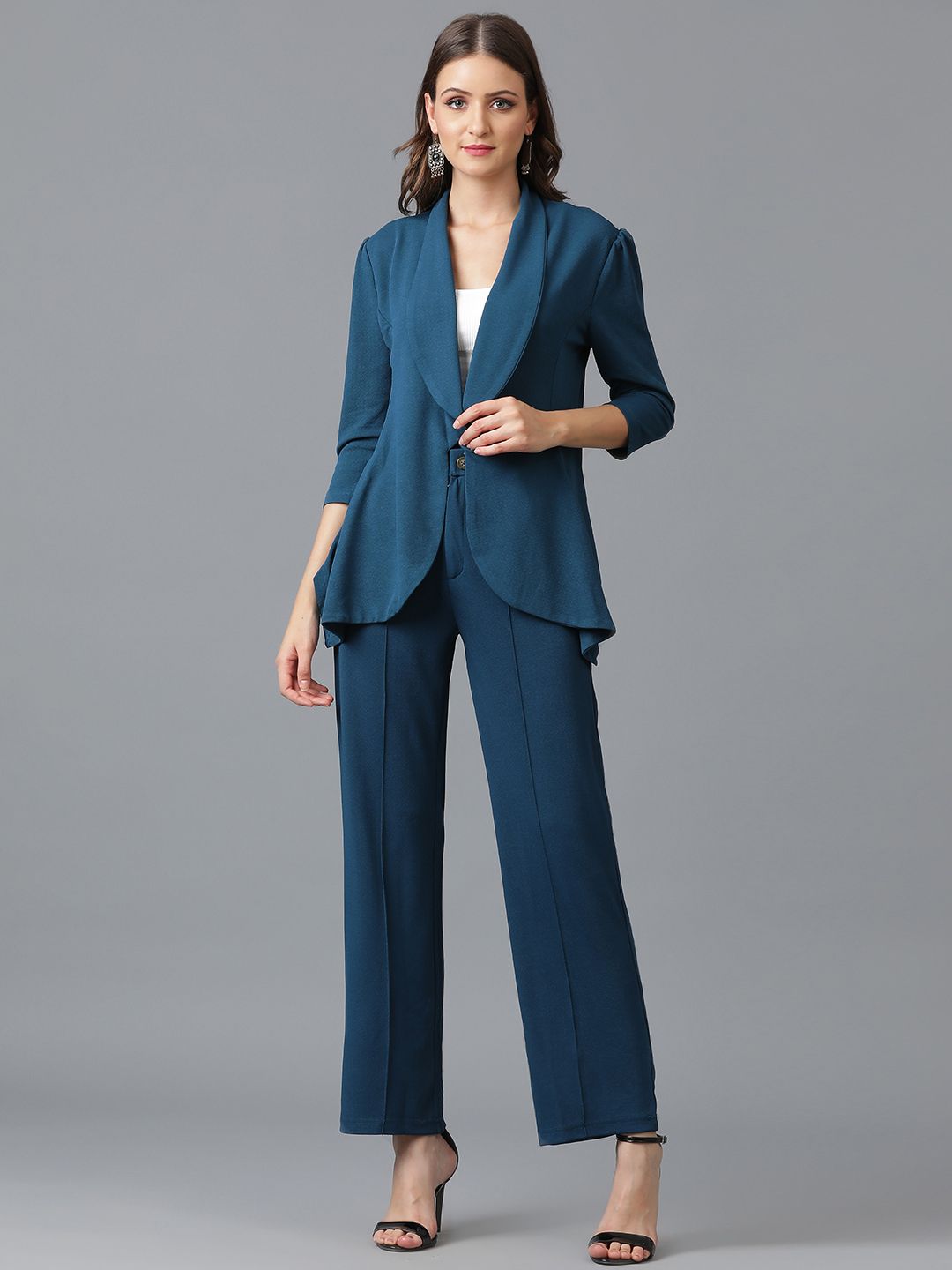 Women 2 Pc Coat Set (Blazer&Pant) Solid Suit
