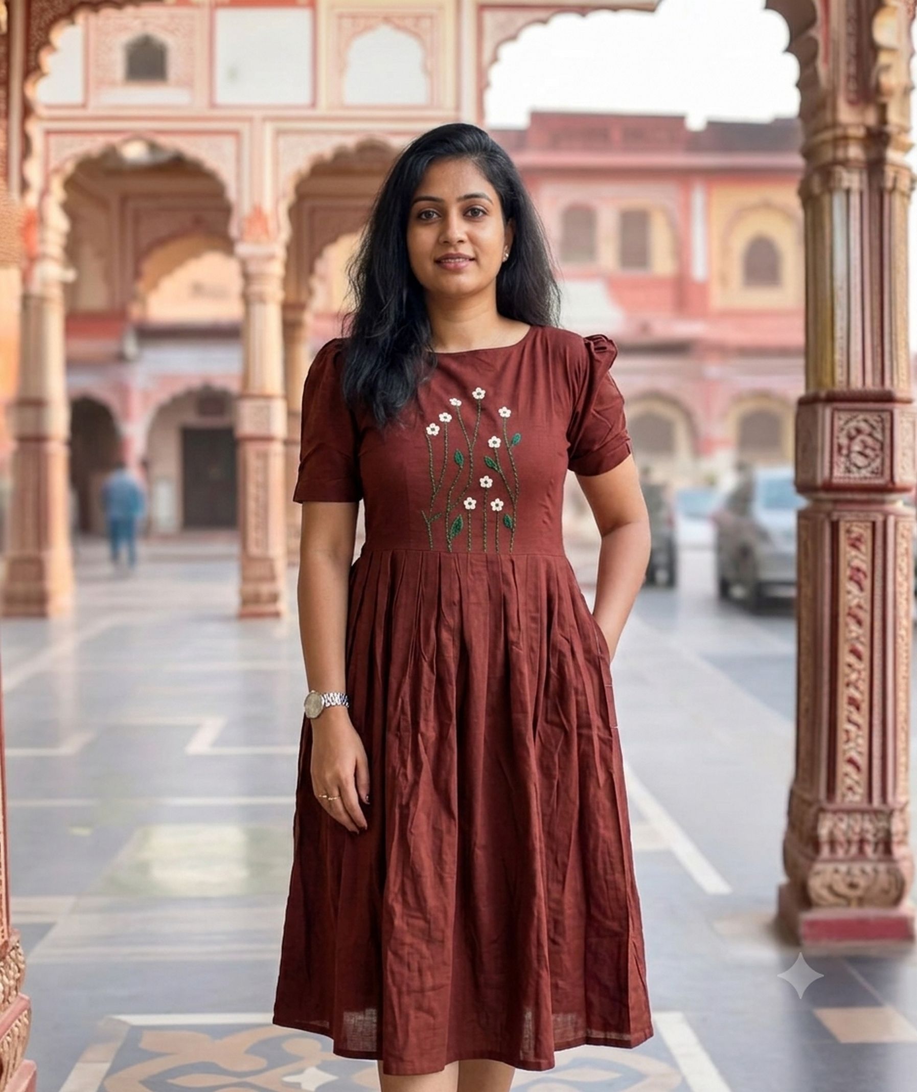 Women Ethnic Dress Maroon Knee Length Dress-image-46