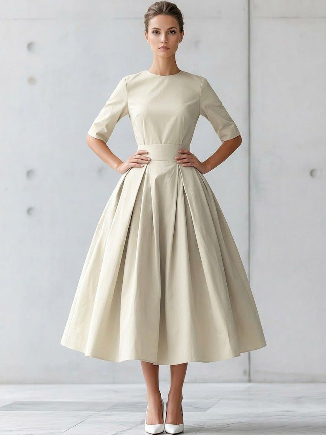 Women Fit and Flare White Midi/Calf Length Dress-image-35