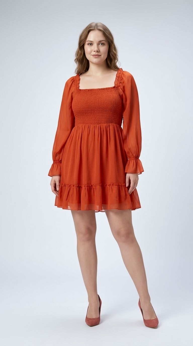 Women Fit and Flare Orange Midi/Calf Length Dress-image-11