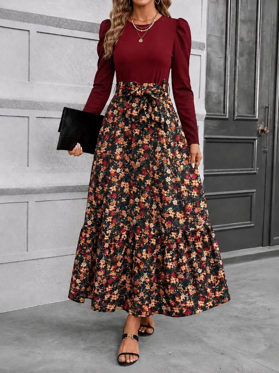 Women Maxi Maroon Ankle Length Dress-image-34