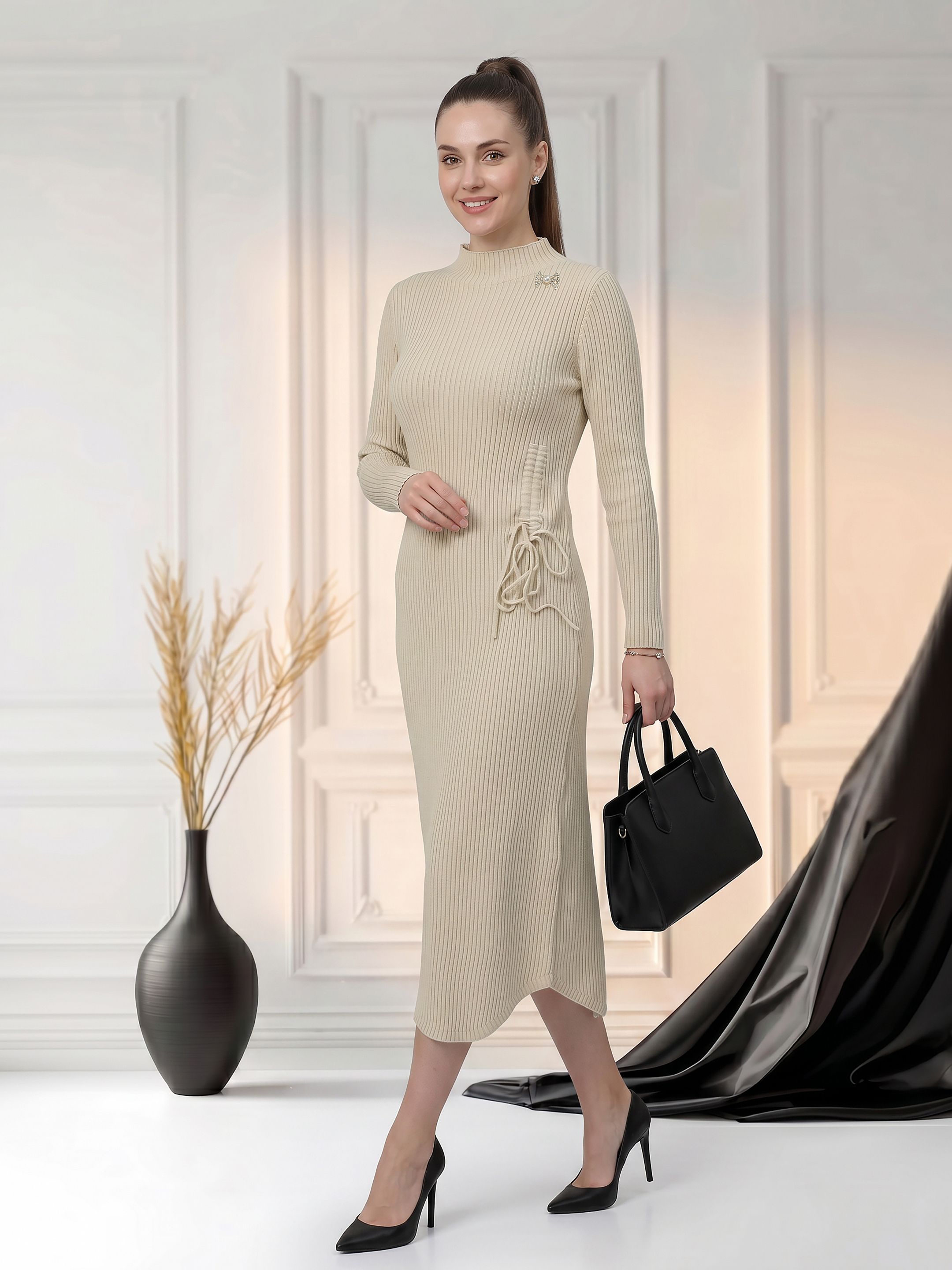 gfo Women Bodycon White Below Knee Dress-picture-48