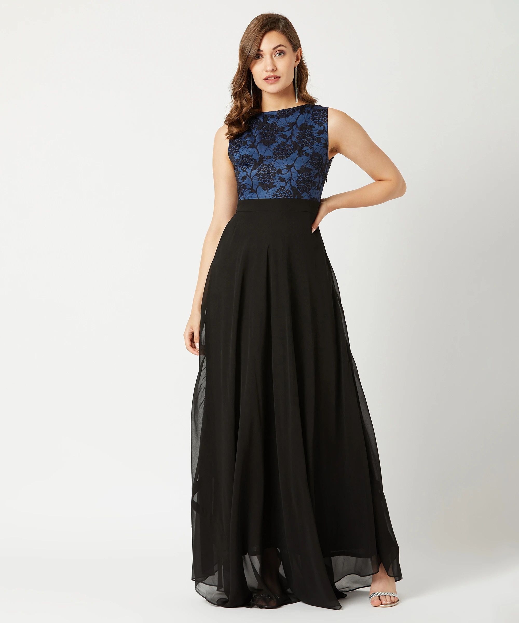 miss chase Women Gown Blue, Black Maxi/Full Length Dress-picture-11